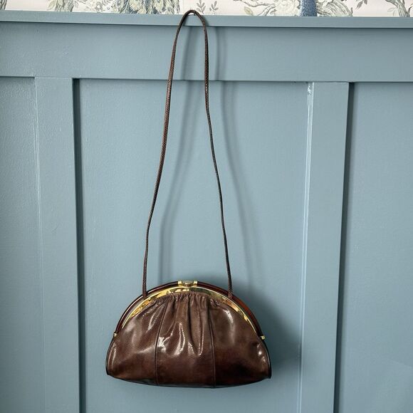 Vintage Fleur de Paris Snake Skin Clutch Shoulder Bag Made In Spain Brown Gold - Picture 5 of 9